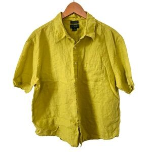 J. Crew Lime Green Irish Linen Button Down Short Sleeve Shirt